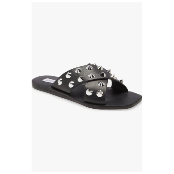 Steve Madden Spike Slide Sandal in Black/Silver - Picture 3 of 14